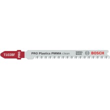 BOSCH Pilový plátek pro přímočaré pily PRO Plastics PMMA clean T102BF 92 mm, 5 ks 2608636781