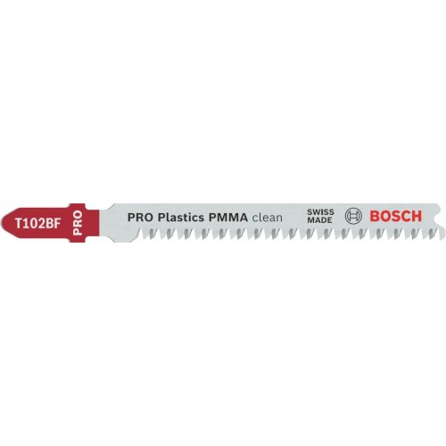 BOSCH Pilový plátek pro přímočaré pily PRO Plastics PMMA clean T102BF 92 mm, 5 ks 2608636781