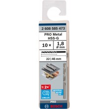 BOSCH Vrták do kovu PRO Metal HSS-G standardní délky, 1,8 × 22 × 46 mm, 10 ks 2608585473