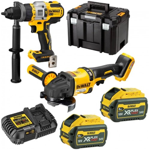 DeWALT DCK2016T2T Combo sada 2 DCD999 + DCG418 + (54V/2x6,0Ah/nabíječka DCB115) T-stak box