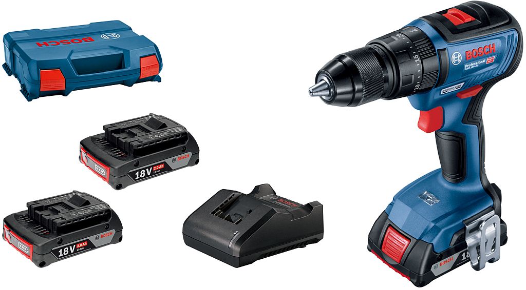 BOSCH Profesionální sada: GSB 18V-50 + 3× GBA 2,0Ah + GAL 18V-20 v L-Case 06019H5121