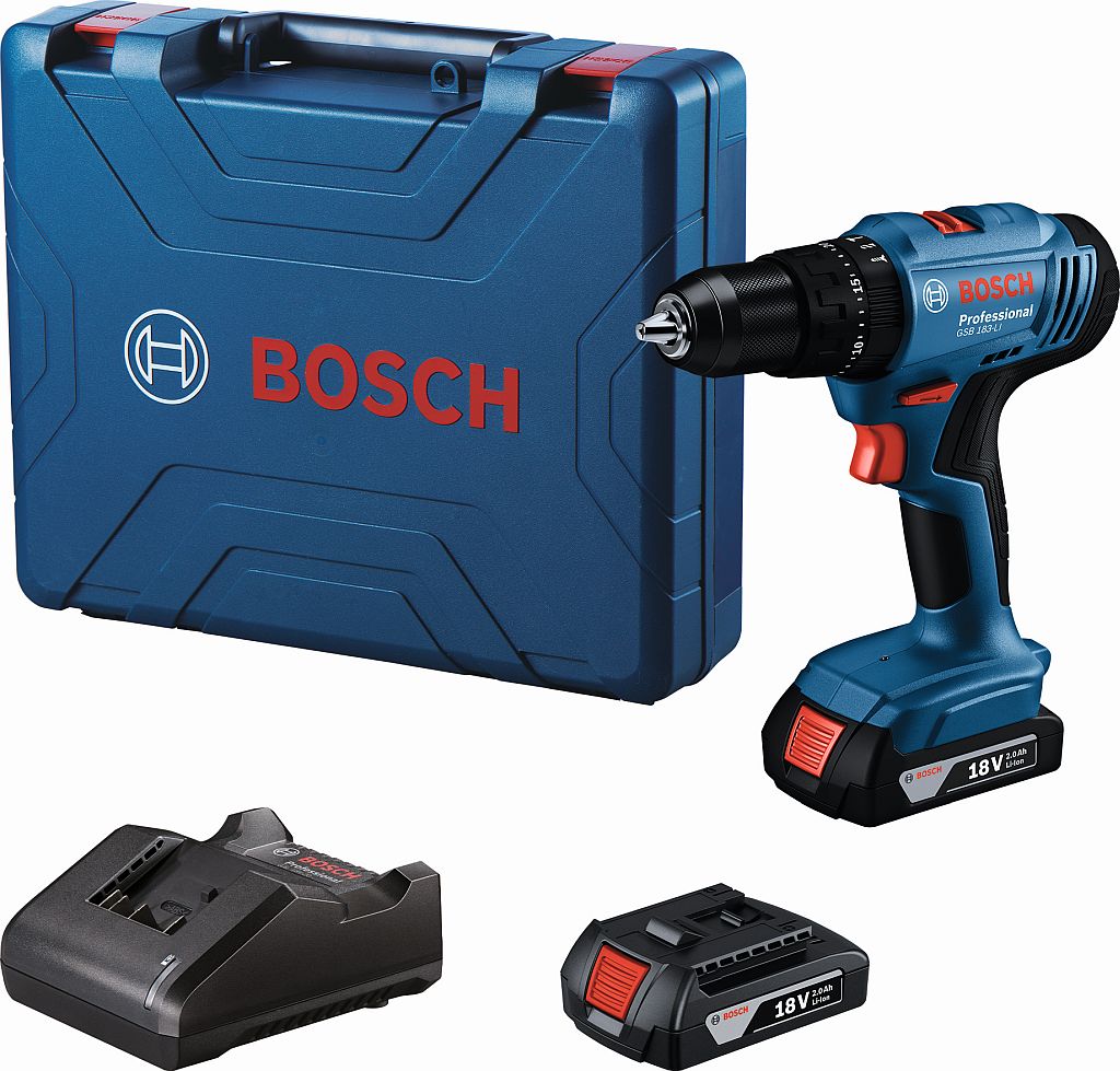 BOSCH GSB 183-LI PROFESSIONAL Akumulátorový příklepový vrtací šroubovák, 2x 2,0 Ah 06019K9100