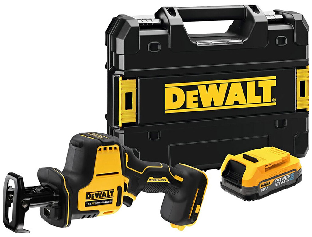 DeWALT DCS369E1T Aku pila ocaska XR (18V/1x1,7Ah Powerstack) bez nabíječky, kufr Tstak