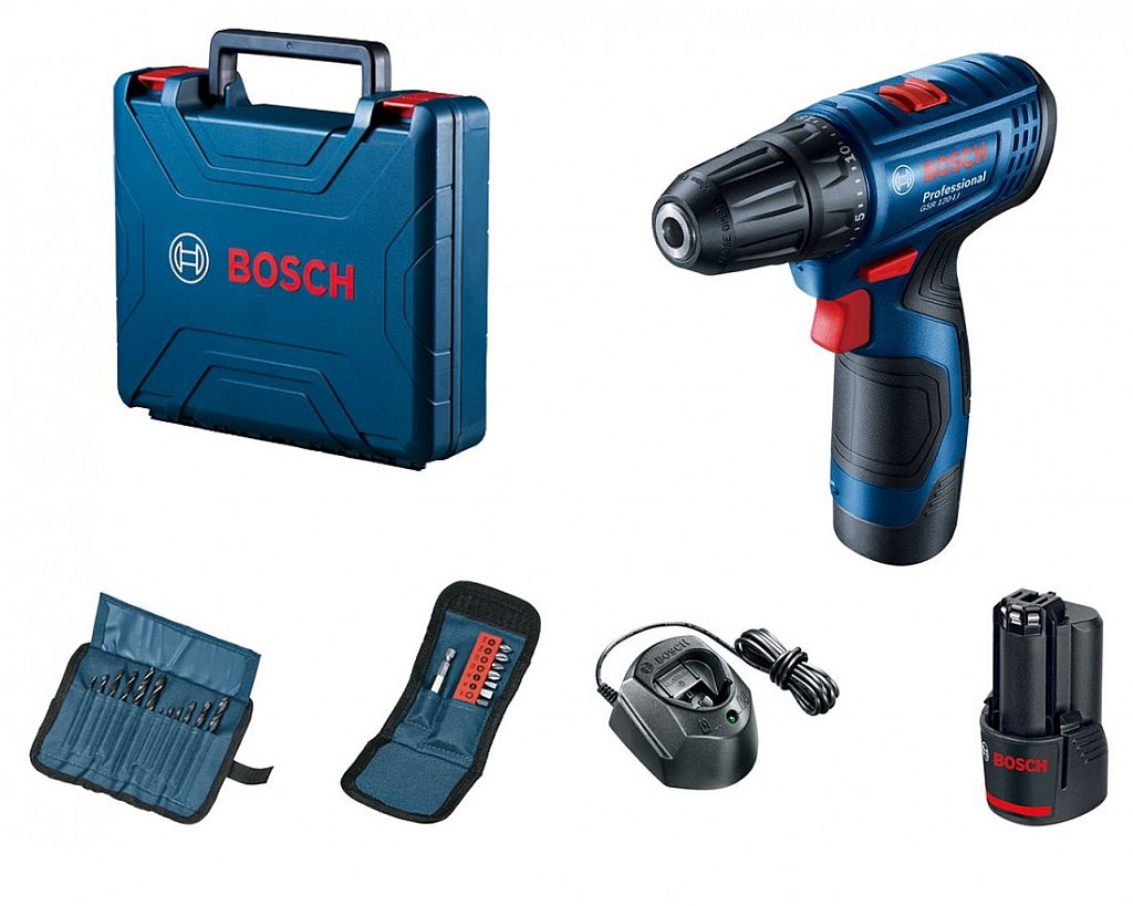 BOSCH GSR 120-LI Aku vrtací šroubovák 2x 12V 2.0Ah + 23dílná sada bitů 06019G8002